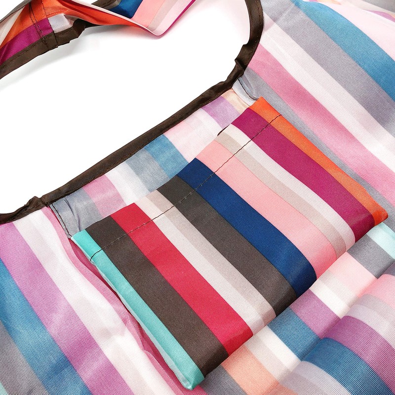 allydrew Large Foldable Tote Nylon Reusable Grocery Bag, Multi-Color Stripes