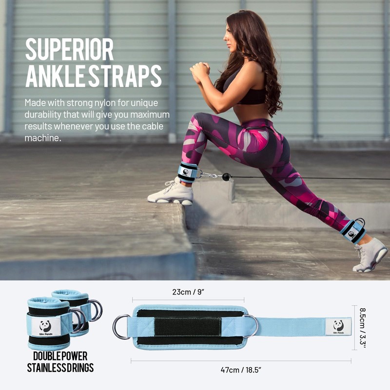 Slim Panda Ankle Strap for Cable Machine Attachments, Resistance Bands