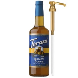 Torani Sugar Free Coffee Syrup, Belgian Cookie Flavoring for Drinks, Zero Calorie, Glass Bottle with Pump Included, 25.4 Fl Oz