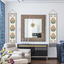 AHANDMAKER Pack of 2 Tapestries with Vintage Flower Motif, Elegant Floral Pattern, Vertical Long, Aesthetic Tapestry, Wall Hanging for Bedroom, Living Room, 13 x 51 Inches