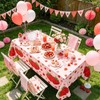 6Pcs Strawberry Party Tablecloth Strawberry Theme Table Cover 51 x