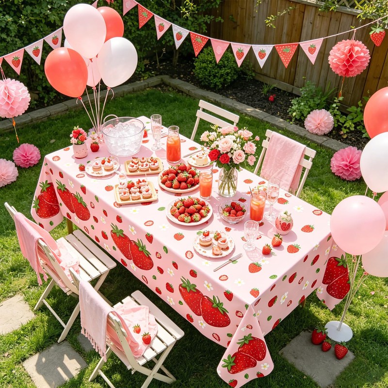 6Pcs Strawberry Party Tablecloth Strawberry Theme Table Cover 51 x