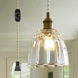 JC TOPA 9.84ft Plug in Glass Pendant Light Fixture, Vintage Dimmable Pendant Lights for Kitchen Island Bedside Bathroom Dining Room