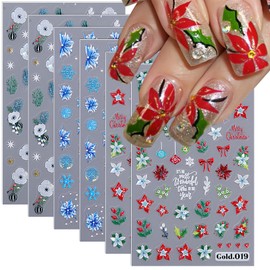 6 Sheets Christmas Nail Stickers Decals – Poinsettia, Snowflake, and Evergreen Tree Designs for Festive Nail Art – Easy to Apply Holiday Nail Decorations for Girls and Women