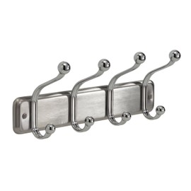 InterDesign York Lyra Wall Mount Storage Rack – Hanging Hooks for Jackets, Coats, Hats and Scarves - 4 Dual Hooks, Chrome