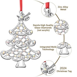VIVIKEN Christmas Ornament 2024 Decoration for Christmas Tree Hanging Metal Christmas Tree 2024 Annual Edition Shiny Silver Ornaments Holiday Decorative Xmas Gifts for Family Friends