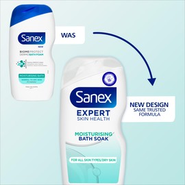 Sanex Expert Skin Health Moisturising Bath Soak 570ml | bath soak men and women | bath foam | advanced prebiotic formula | smooth and hydrated feeling skin | supports good skin bacteria