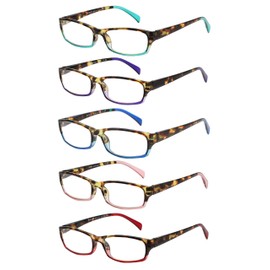 Yogo Vision Reading Glasses 5 Pairs Fashion Ladies Quality Designed Spring Hinge Readers for Women Set of Havana: Blue, Pink, Purple, Red Green 3