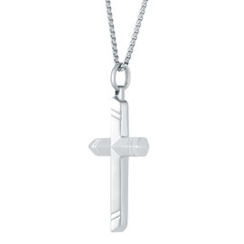 Metro Jewelry Stainless Steel Minimalist Cross Pendant Necklace for Men on 24 Inches Long Box Chain