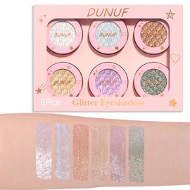 Pure Vie Glitter Eyeshadow Glitter Eyeshadow Palette, 6 Colours Eyeshadow Glitter Make Up Matt Shimmer Long Lasting Waterproof Make-Up Cosmetic for Girls Women Children Face Lip