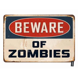 HOSNYE Beware of Zombies Warning Joke Humor Tin Sign Vintage Metal Tin Signs for Men Women Wall Art Decor for Home Bars Clubs Cafes 8x12 Inch