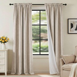 H.VERSAILTEX Linen Look 100% Blackout Curtains 95 Inches Long for Bedroom Full Light Blocking Rod Pocket 42 Inches Wide Linen Textured Thick Window Curtain Drapes with White Backing, Natural, 2 Panels