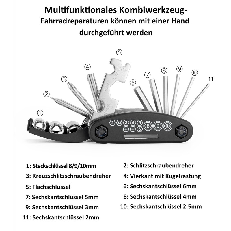 FixAmRad Bicycle Multifunction Tool 16-in-1 Folding Mini Repair Kit with