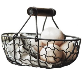 Homoyoyo Farmhouse Egg Basket Made of Metal Wire for Collecting, Fresh Eggs, Egg Basket with Round Handle, Old-fashioned Wire Storage Basket for Egg Basket Holder on the Worktop