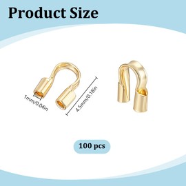 PLIGREAT 100 Pcs 14K Gold Plated Brass Wire Guardian, U Shape Wire Guard Cable Protector Loops Thread Protector for Necklace Earring Bracelet DIY Craft Jewelry Making, Hole 0.55mm