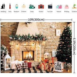 3 x 2 m Photo Background Christmas Fireplace Christmas Tree Gift Photography Background Family Children Photo Shoot Winter Holiday New Year Birthday Party Decorations Banner Photo Studio Props