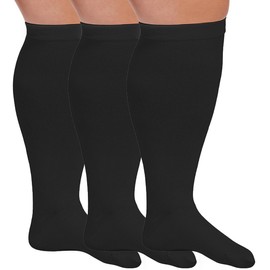 3 Paar Medizinische Kompressionsstrümpfe Damen & Herren 20-30 mmHg, Dicke Waden Stützstrümpfe für Medizinisch Krampfadern Ödeme Flug (3x Schwarz, 4XL)