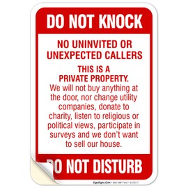 Do Not Knock Do Not Disturb Sign, No Soliciting Sign, 10x7 Inches, 4 Mil Vinyl Decal Stickers Weather Resistant UV Protected, Made in USA