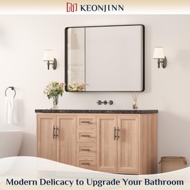 Keonjinn Black Framed Mirror for Bathroom 40 x 30 Inch Rounded Rectangle Wall Mirror, Matte Black Vanity Mirror for over Sink, Tempered Glass Farmhouse Mirror Seamless Metal Frame(Horizontal/Vertical)