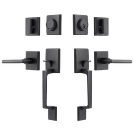 GUA OYH Double Door Handleset with Lever - Matte Black Dummy Lock Set for Front or Office Doors