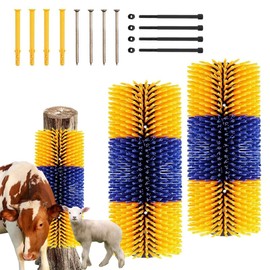 DROSOKING Livestock Scratching Brush, Livestock Scratch Brushes with 8 Mounting Screws & Fence Protection, Scratching Bar for Horses, Cows, Goats, Sheep, Pigs (2 Pack)