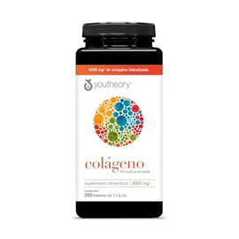 Youtheory Colágeno fórmula avanzada, piel, cabello y uñas mejoradas con vitamina C, 6 gramos de colágeno tipo 1, 2 y 3 con 18 aminoácidos, 390 tabletas