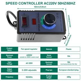 Speed Controller, AC 220 V 15 A 4000 W Electronic Voltage Regulator with Overload Protection, Temperature Motor Speed Controller for Angle Grinders, Blowers, Hand Drill, Circular Saws, Dimmer EU Plug