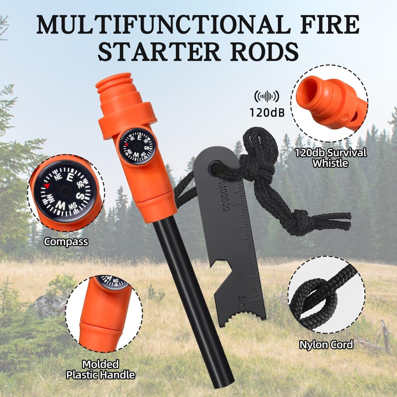 Flint and Steel Fire Starter Kit,2PCS 5-in-1 Multifuctional Fire Steel