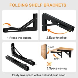 Folding Shelf Brackets - Heavy Duty Stainless Steel Collapsible Shelf Bracket for Bench Table, Space Saving DIY Bracket, Max Load: 550lb (8 in)