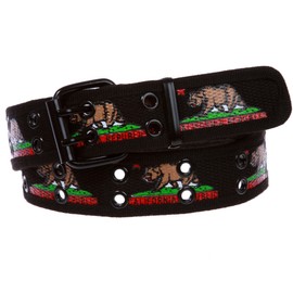 Double Hole Grommets Canvas California Republic Bear Flag Web Belt, Black | xl - 39" ~ 42"