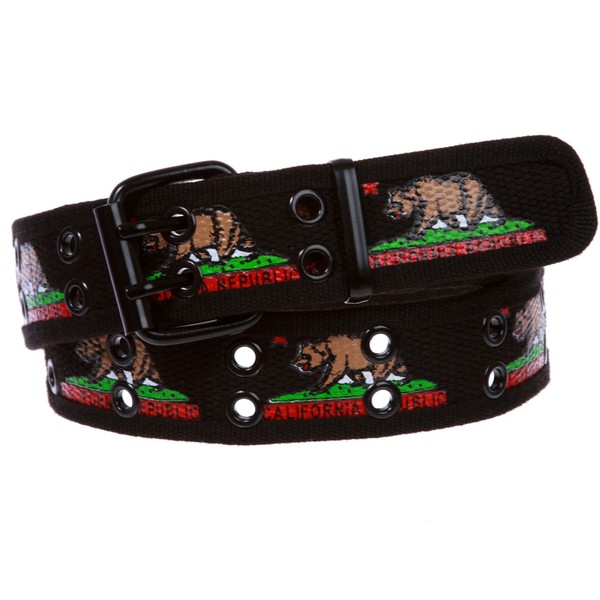 Double Hole Grommets Canvas California Republic Bear Flag Web Belt,