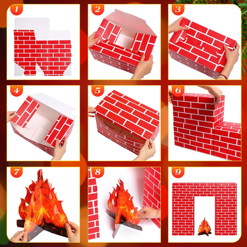 Fullhawl 3D Artificial Red Brick Cardboard Fireplace 39 x 35
