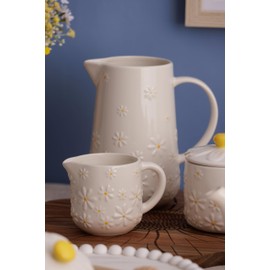 Price & Kensington Daisy Milk Jug | 275ml Ceramic Milk Jug with Embossed Daisy Design | Hand-Painted Yellow Centre | Cream Glaze | Tea Time Accessory