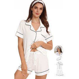 WJing Yi Jia Womens 3Pcs Pajama Sets Soft Pajamas Set Button Down Sleepwear Knitted Pjs XS-XXL Pj Lounge Set Bride Nightwear