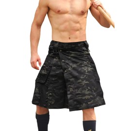 KOCTHOMY Kilt for Men Scottish Skirt Tactical Kilt 23" Pleated Camo Kilt Irish Highland Utility Kilt with Cargo Pockets 0911 Dark Camo 36