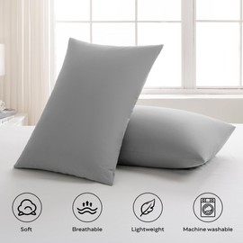 JELLYMONI Pillowcases King Set of 2 Cotton Envelope Pillow Covers Light Grey 20×36in Bed Pillow Cases 100% Washed Cotton Soft Breathable (Pillows are not Included)