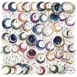 50PCS Dreamy Moon Crystal Gem Scrapbook Stickers,Clear Celestial Vinyl Decals with Stars, Crystals Galaxy Design Aesthetic Boho Moon Phase Sticker for Journal, Planners, Crafts Gifts (Bright Color)