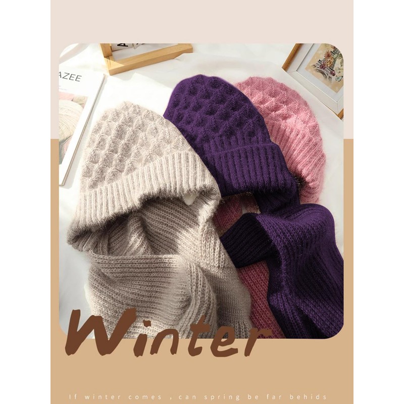 Sumolux Integrated Ear Protection Windproof Cap Scarf Elastic Knitting Thick