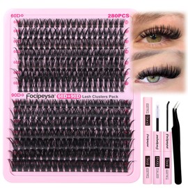 Focipeysa Fluffy Lash Clusters Kit 60D 90D Eyelash Extension Kit DIY Cluster Eyelashes Kit 10-17mm C Curl Eyelash Clusters with 280pcs Individual Lash Extension Lash Bond and Seal Lash Tweezers