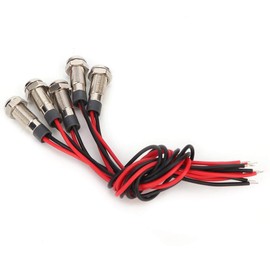 5Pcs/Set IP66 6mm LED Indicator Light Waterproof Metal Indicator LED Power Indicator Warning Light with Wire Red Green Yellow Blue White(DC 12-24V)
