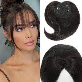 Uotp Hair topper Closure Wiglet Synthetic Hair Top Toupees for thinning hair Straight Hairpieces with clips on Hair Extensions for Hair loss (8", Dark Brown)