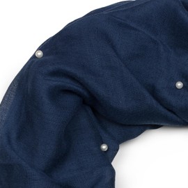 styleBREAKER plain-coloured light loop scarf snood studded with pearls, scarf, shawl, ladies 01016168, Color Dark Blue