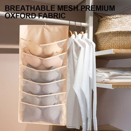 Bra Storage Bag with 24 Mesh Pockets Wardrobe Organizer Hanging Closet Space Saver Dual Sided Hanging Storage Bag for Bra Socks Underwear Underpants