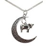 Silver Plated Necklace Dairy Cow Charm Crescent Moon Pendant