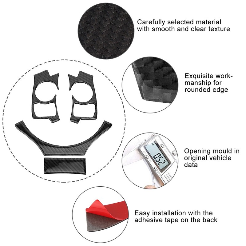 4Pcs/Set Carbon Fiber Steering Wheel Trim Cover Car Refitting Fits