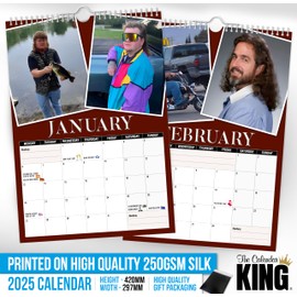 The Calendar King - World’s Greatest Mullets - 2025 Wall Calendar - Funny/Quirky/Christmas/Birthday/Gift Idea/Present/Novelty/Humour/Secret Santa/Year Planner (Full Colour, A3 Size)