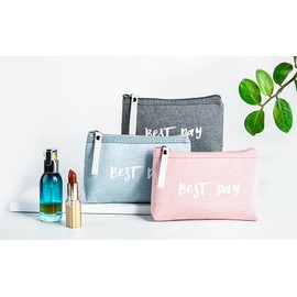 INSOUR 2 Pack Makeup Bags Waterproof Cosmetic Bags Toiletry Bag Makeup Bag Brush Holder for Women and Girls, Dark blue + light blue + pink, 1