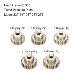 Rebower 5Pcs 48P Pinion Gear Set 23T 24T 25T 26T 27T for 3.175 mm Shaft Aluminium Alloy Pinion Gear with Screws for RC Motor