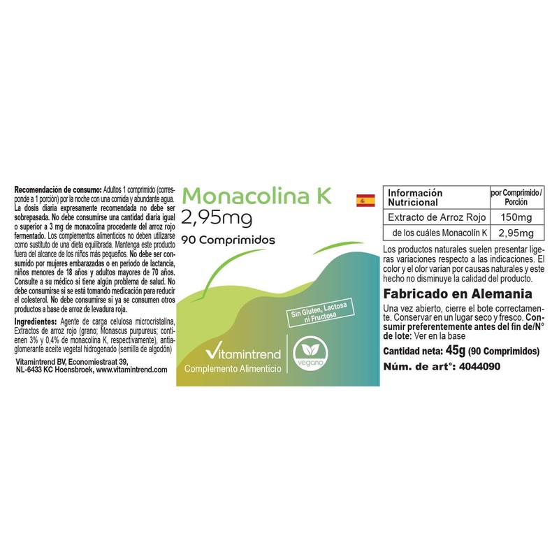 Monacolin K 2.95 mg - 90 Tablets - Red Rice