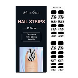 MelodySusie Semi Cured Gel Nail Strips (Glitter Wave) - Works with Any Nail Lamps, Salon-Quality, Long Lasting, Easy to Apply & Remove - includes 30Pcs, 2 Prep Pads, Nail File & Wooden Stick